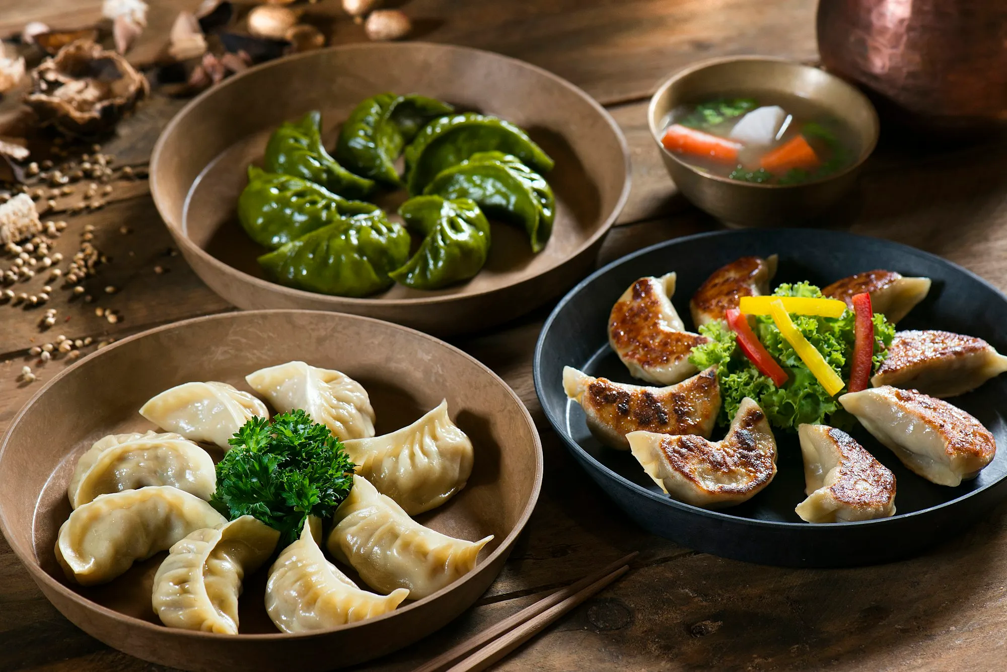 Fresh momo served with spicy tomato achar