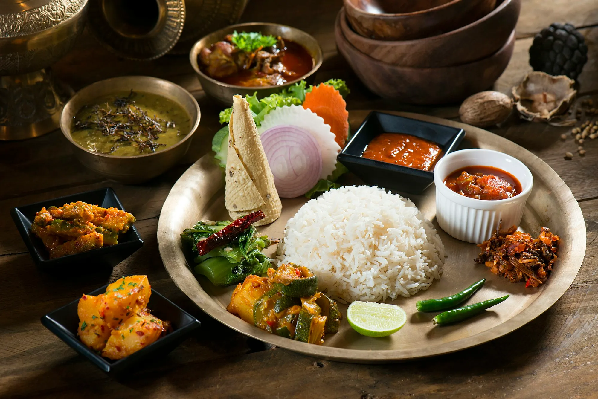 A Nepali thali showing how many flavors can sit on one plate